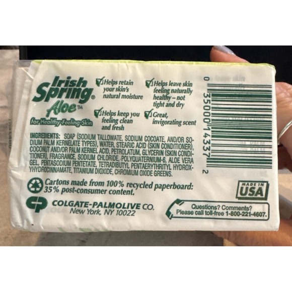 3-Pack Vintage Irish Spring Deodorant Soap ALOE 4.5 oz Bars DISCONTINUED NOS - Picture 3 of 3